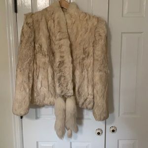 Fox Original White Dyed Rabbit Fur Coat with Scarf